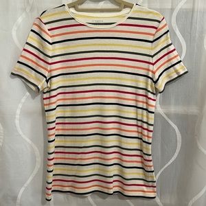Talbots, Short Sleeve, Multicolored Stripe Top, Size Medium